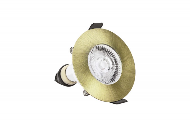 Integral LED Evofire Fire Rated Downlight 70mm Cutout IP65 Antique Brass Round +GU10 Holder